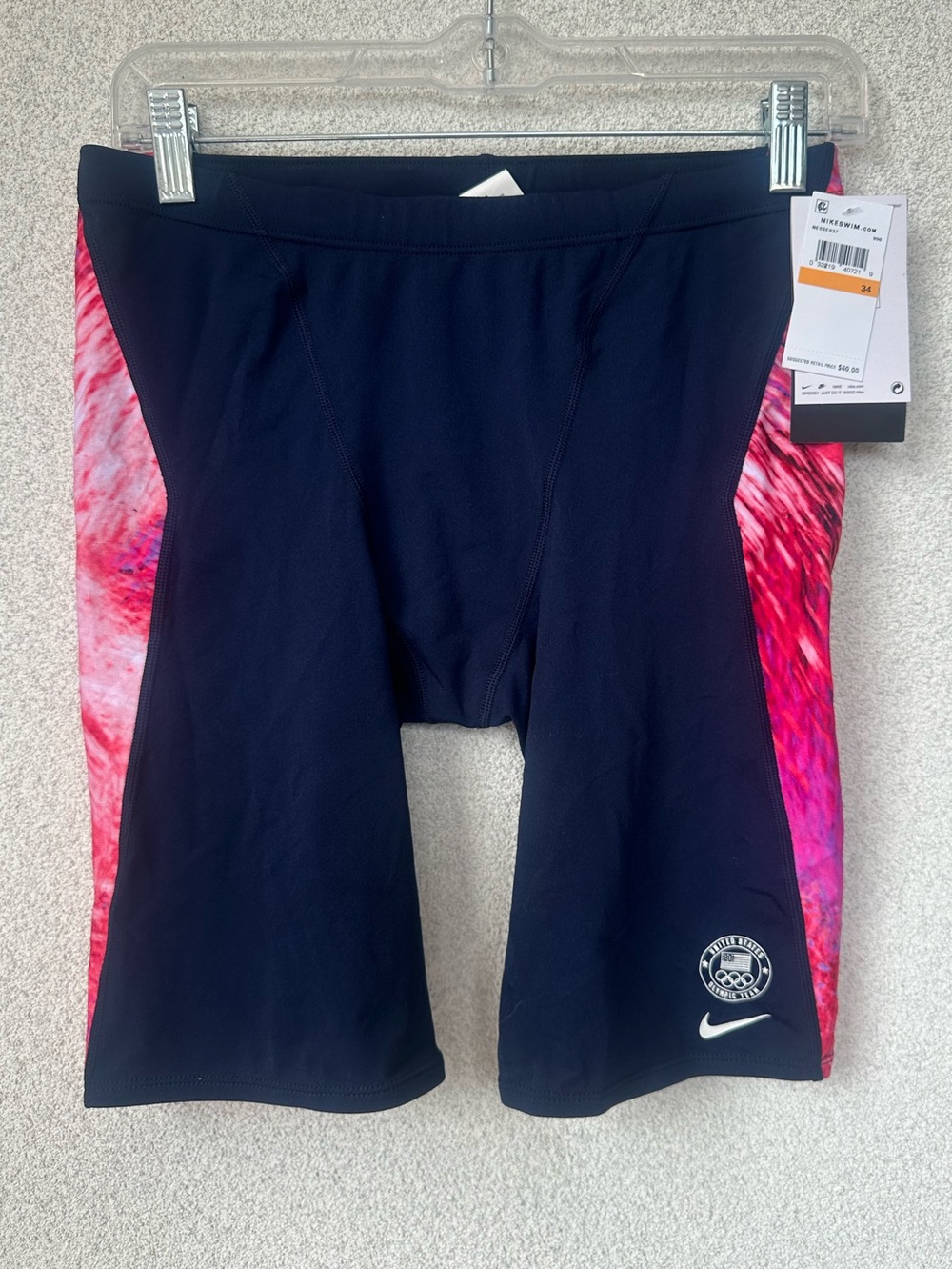 Nike Swim Hydrastrong USA Olympic Jammer Swim Shorts Pink Navy Men’s 34 NWT